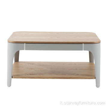 Tavolino quadrato moderno tavolino in plastica gamba in legno